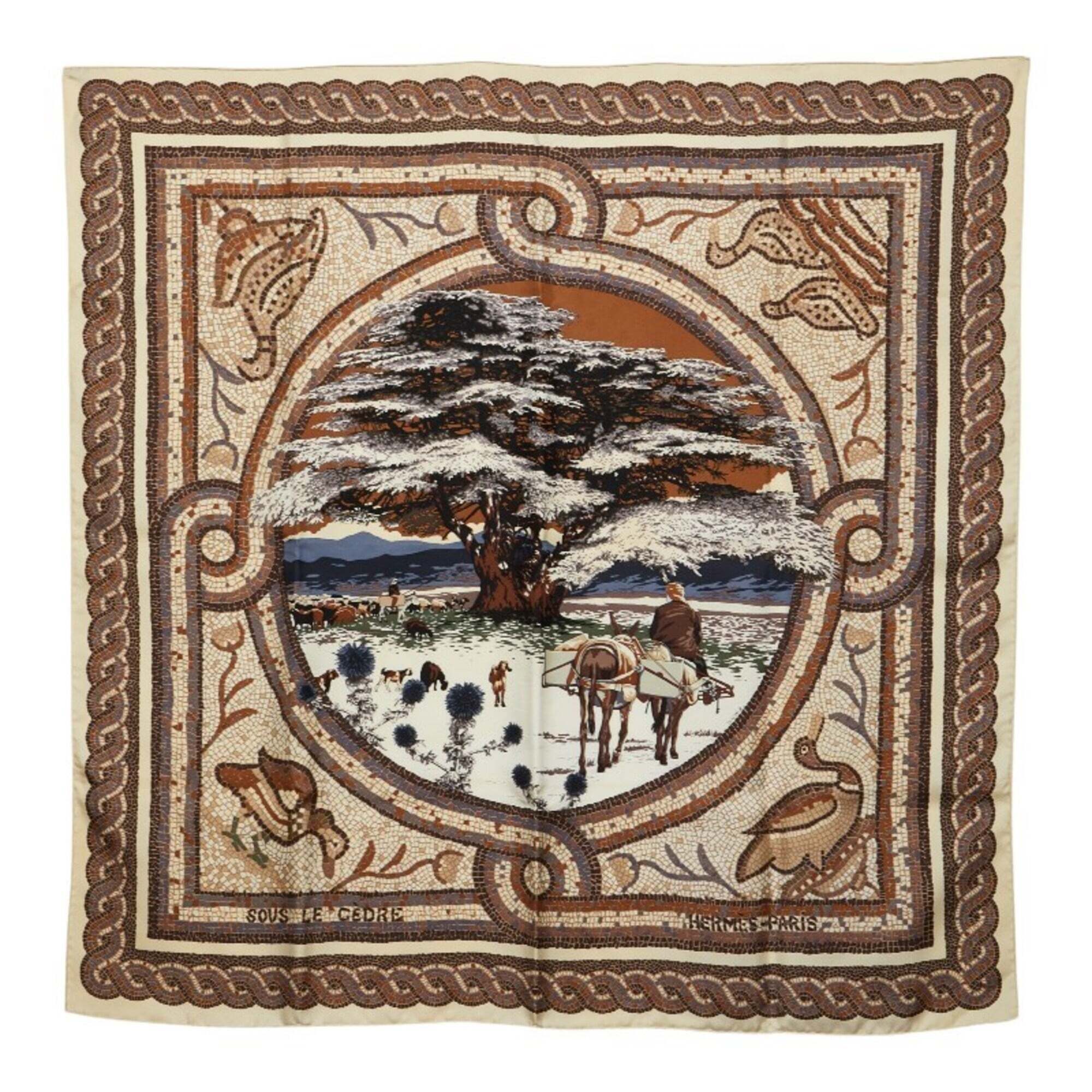 Hermes Authentic Cream Silk Scarf